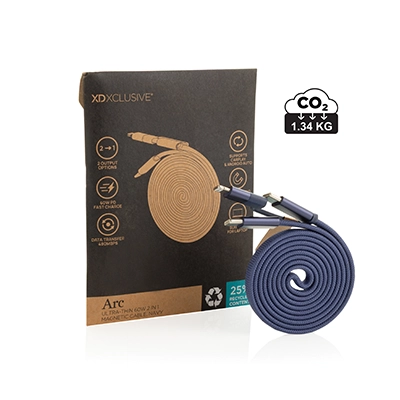 branded magnetic charging cable, Arc RCS recycled Ultra-thin 60W 2 in 1 magnetic cable, bounce creative designs