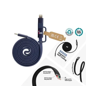 branded magnetic charging cable, Arc RCS recycled Ultra-thin 60W 2 in 1 magnetic cable, bounce creative designs