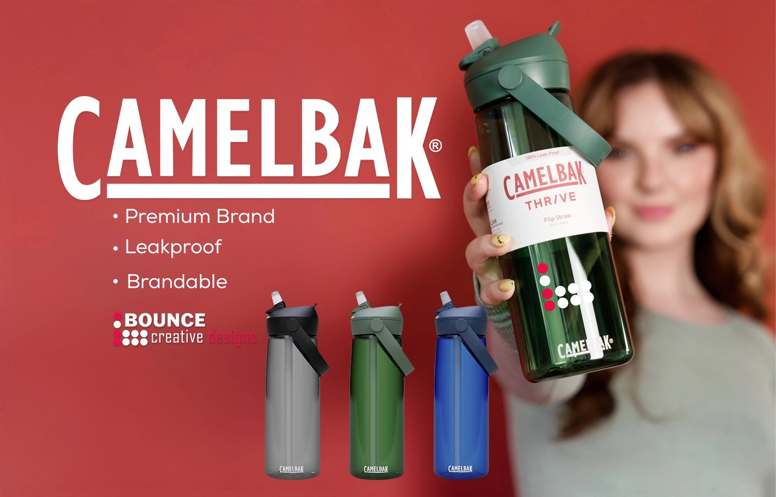 Leakproof Hydration Bottles, Camelbak® Thrive Flip 750 ml Tritan Renew water bottle with flip straw, bounce creative designs
