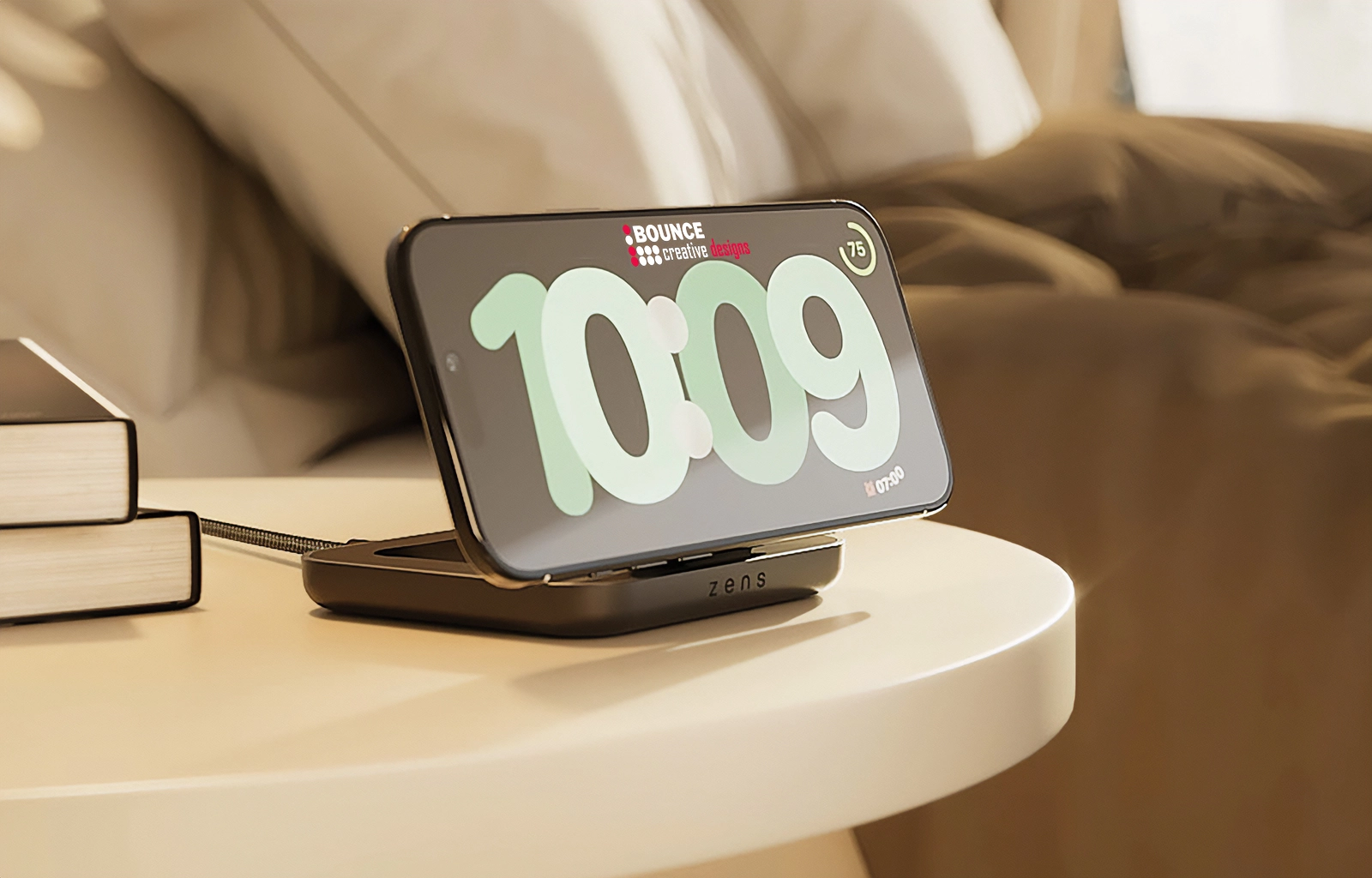 magnetic nightstand charger, Zens-15W-magnetic-nightstand-charger, bounce creative designs