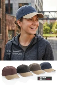 Beau Aware Washed 6 Panel 270gsm Cotton Twill Two Tone Cap featuring premium recycled comfort and custom branding by Bounce Creative Designs