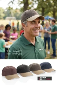 Beau Aware Washed 6 Panel 270gsm Cotton Twill Two Tone Cap featuring premium recycled comfort and custom branding by Bounce Creative Designs