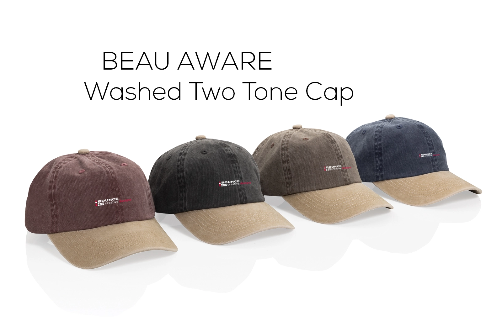 Beau Aware Washed 6 Panel 270gsm Cotton Twill Two Tone Cap featuring premium recycled comfort and custom branding by Bounce Creative Designs