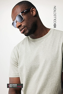 Promotional sunglasses, Gleam RCS recycled PC mirror lens sunglasses, bounce creative designs
