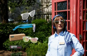 Promotional sunglasses, Gleam RCS recycled PC mirror lens sunglasses, bounce creative designs