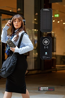 solar power bank, RCS recycled plastic Solar powerbank with 10W Wireless, bounce creative designs