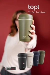 Topl To Go Tumbler with 360 drinking Lid, available from bounce creative designs