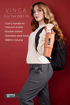 Branded insulated water bottle, Eos trek RCS recycled SS 880 ML, bounce creative designs