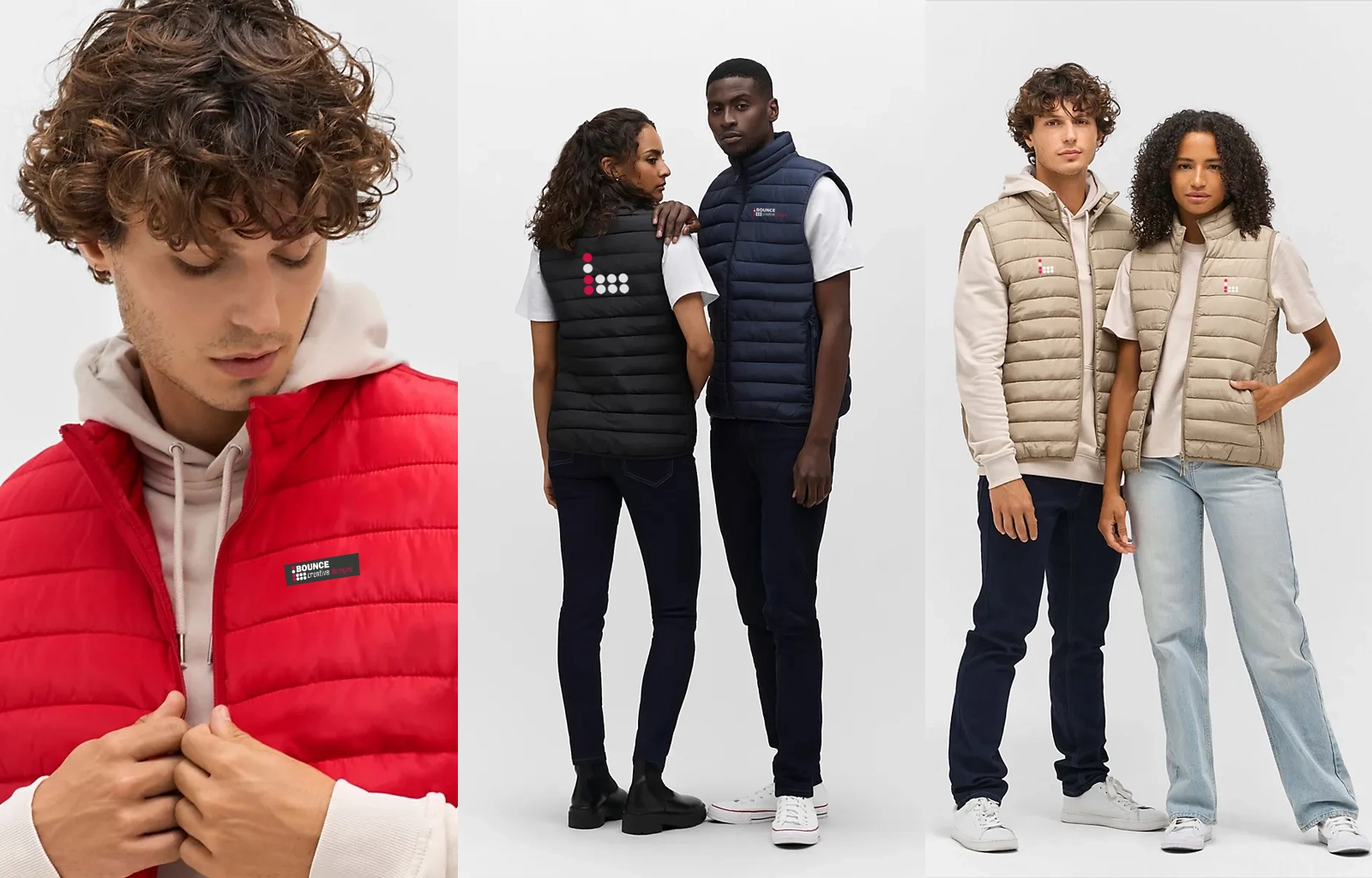branded bodywarmers featuring multi-colour chest logos for corporate staff workwear and winter uniforms.
