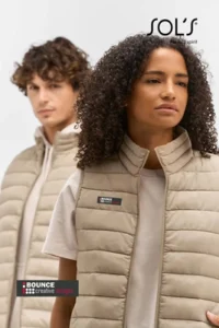 branded bodywarmers featuring multi-colour chest logos for corporate staff workwear and winter uniforms.