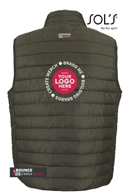 branded bodywarmers featuring multi-colour chest logos for corporate staff workwear and winter uniforms.