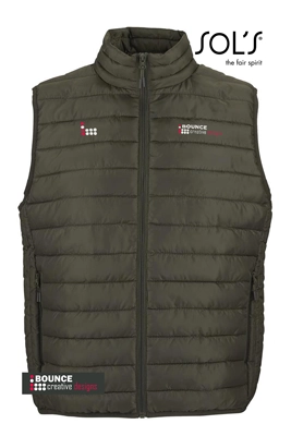 branded bodywarmers featuring multi-colour chest logos for corporate staff workwear and winter uniforms.