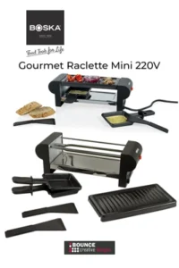 BOSKA Gourmet Raclette Mini set styled for a cosy winter evening, available for custom holiday branding from Bounce Creative Designs.