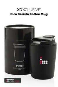 Custom branded 220 ml recycled stainless steel travel mug featuring a secure spillproof lid and custom business logo branding