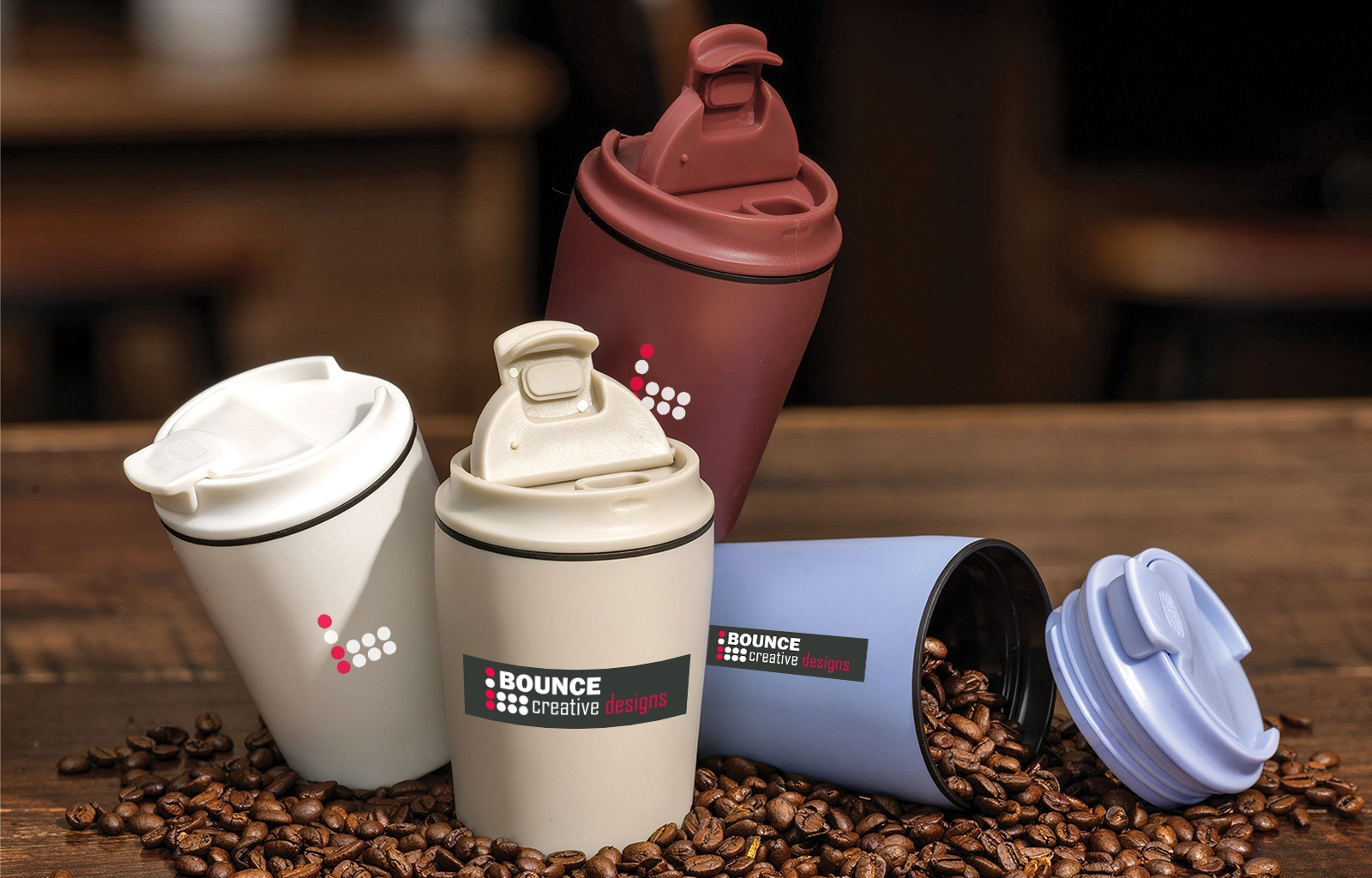 Custom branded 220 ml recycled stainless steel travel mug featuring a secure spillproof lid and custom business logo branding