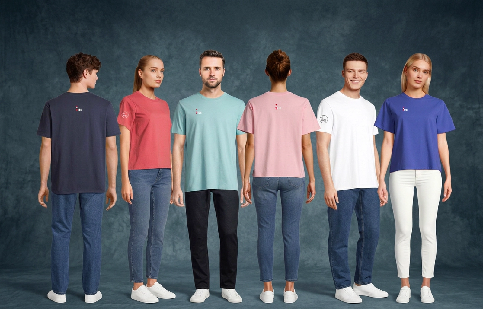 Team members wearing branded custom unisex t-shirts from Bounce Creative Designs