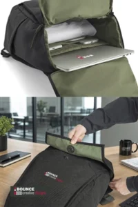 Close-up of the secure magnetic closure on the Thule Paramount Backpack 20L, featuring a 16-inch padded compartment within a premier business laptop backpack.