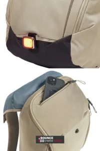 Close-up of the secure magnetic closure on the Thule Paramount Backpack 20L, featuring a 16-inch padded compartment within a premier business laptop backpack.