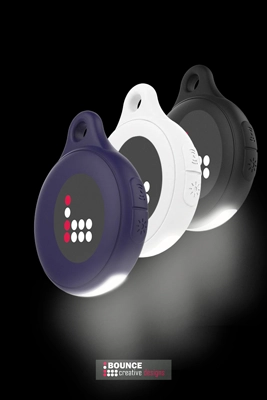 Promotional Urban Vitamin Aptos tracker with logo, compatible with Apple Find My and Google Find Hub networks for global asset recovery, supplied by Bounce Creative Designs.