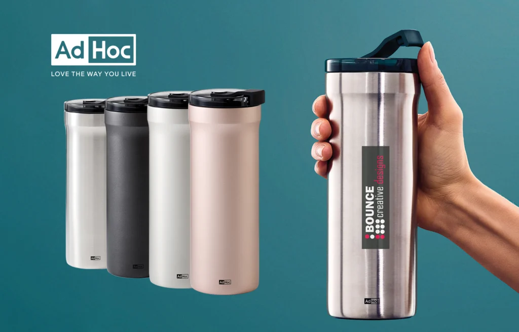 insulated custom travel mugs ready for your branding from bounce creative designs.