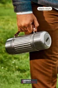 Black and Blum Explorer Flask Duo customized with a corporate logo, available from Bounce Creative Designs.