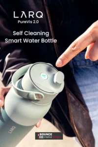 custom branded self cleaning water bottle, engineered to purify water and link to an app to remind you to hydrate, available exclusively from Bounce Creative Designs.