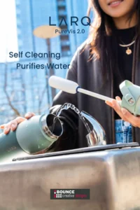 custom branded self cleaning water bottle, engineered to purify water and link to an app to remind you to hydrate, available exclusively from Bounce Creative Designs.