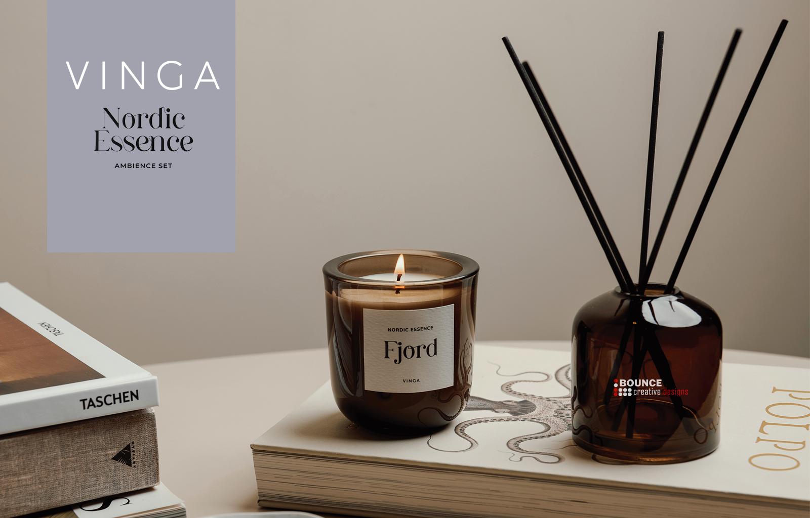 Luxury candle and diffuser gift set, vinga nordic essence from bounce creative designs.