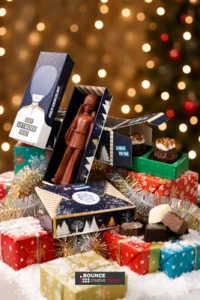 Promotional festive confectionery and custom chocolate hampers designed to delight clients and reward staff.
